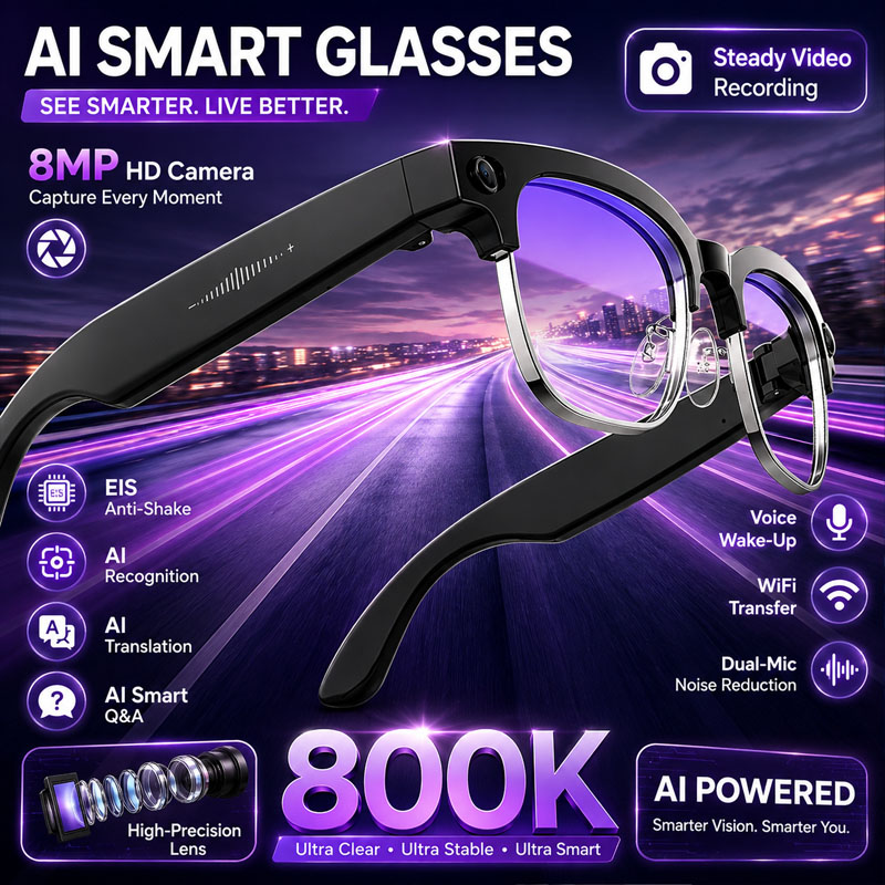 W630 Smart Glasses 800W HD Cam - Audio Music Image recension och pris